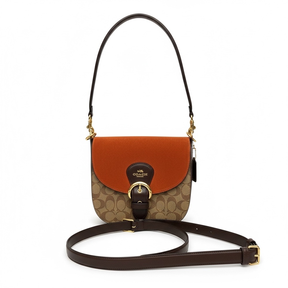 Coach Kelo Shoulder or Crossbody Orange and Brown Bag